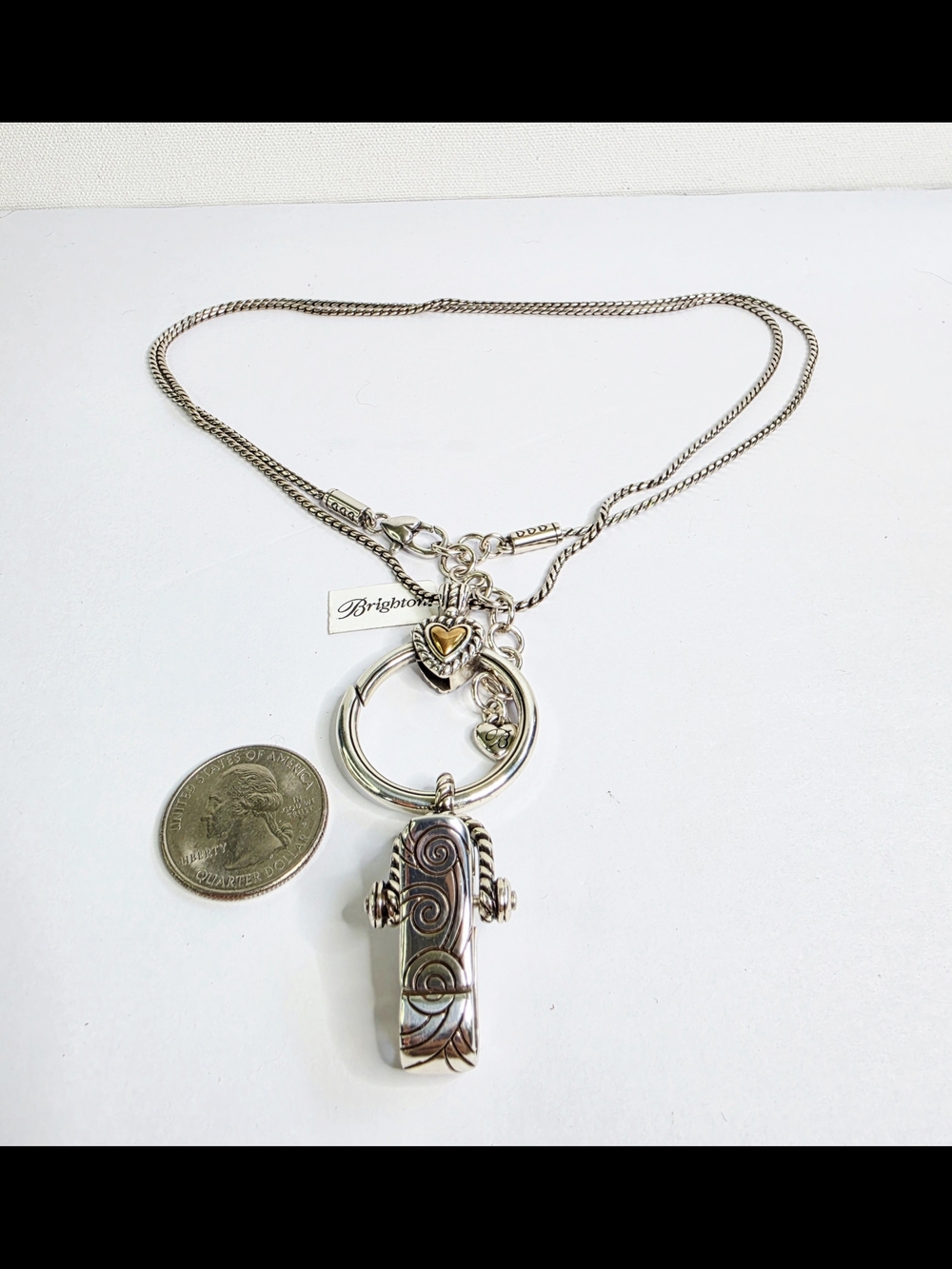 Brighton Silver-Tone Heart Accent Clip Necklace with Gold Detail-NWT - Picture 2 of 13
